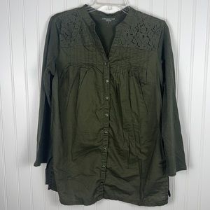 Coldwater Creek Olive Green Roll Sleeve Button Down Top Size S 8